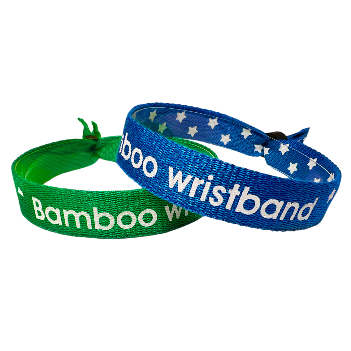 Bamboo-fiber eco wristbands with wooden barrel locks displayed together
