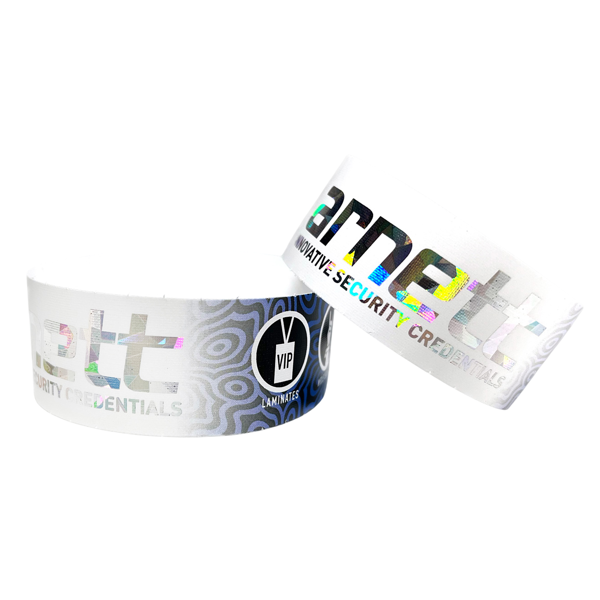 Holographic paper Tyvek wristbands — Arnett Credentials