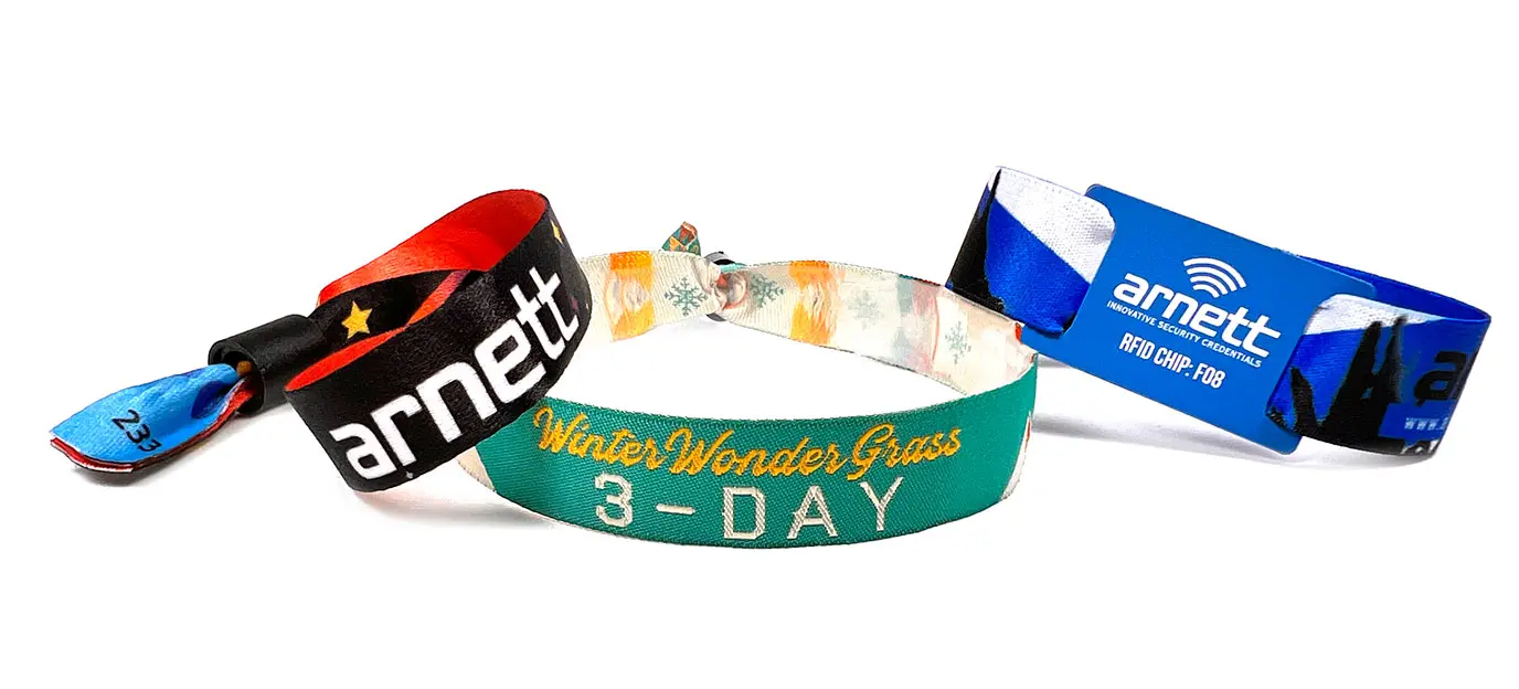 cloth-wristbands (1) Custom cloth event wristbands with branding and RFID tag options for festivals and multi-day access