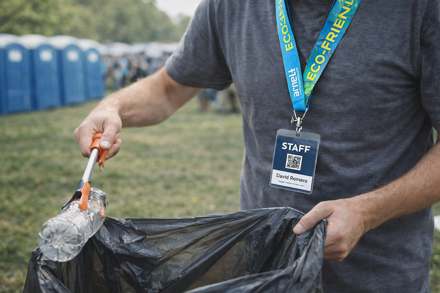 Eco friendly event credential examples including badges and wristbands