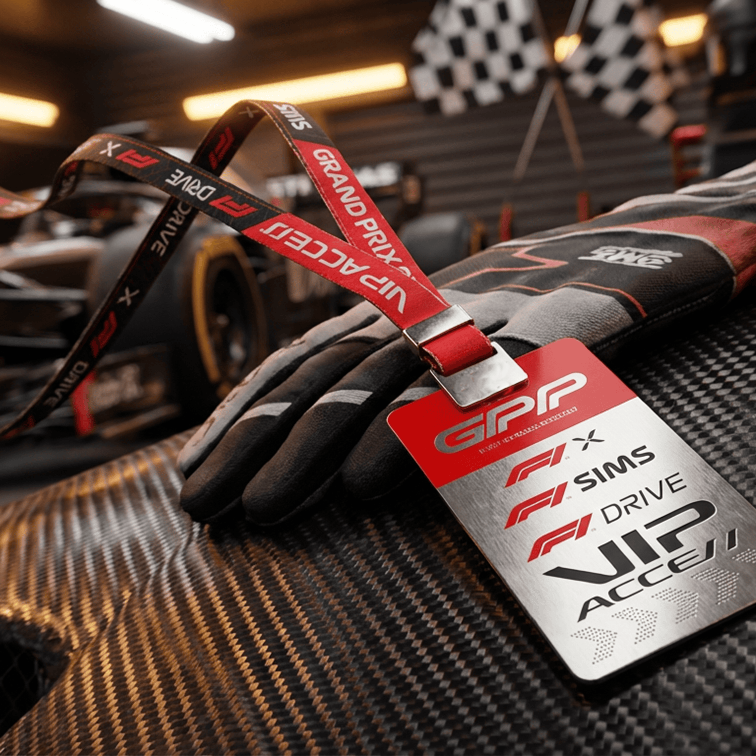Motorsport racing lanyards with metal clips and flags