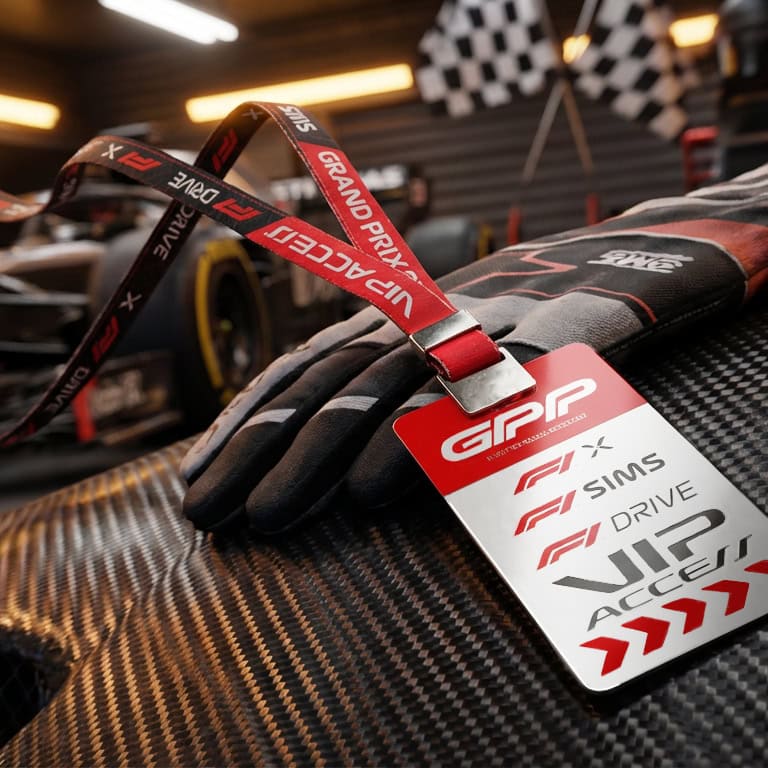 Motorsport racing lanyards with metal clips and flags